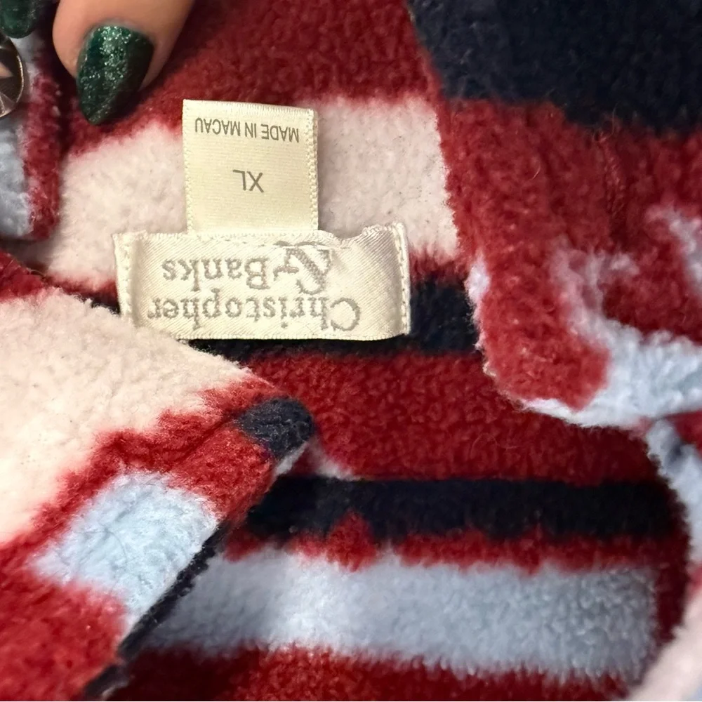 Christopher & Banks Americana Western Patriotic Fleece Vest‎ Button Down Red XL